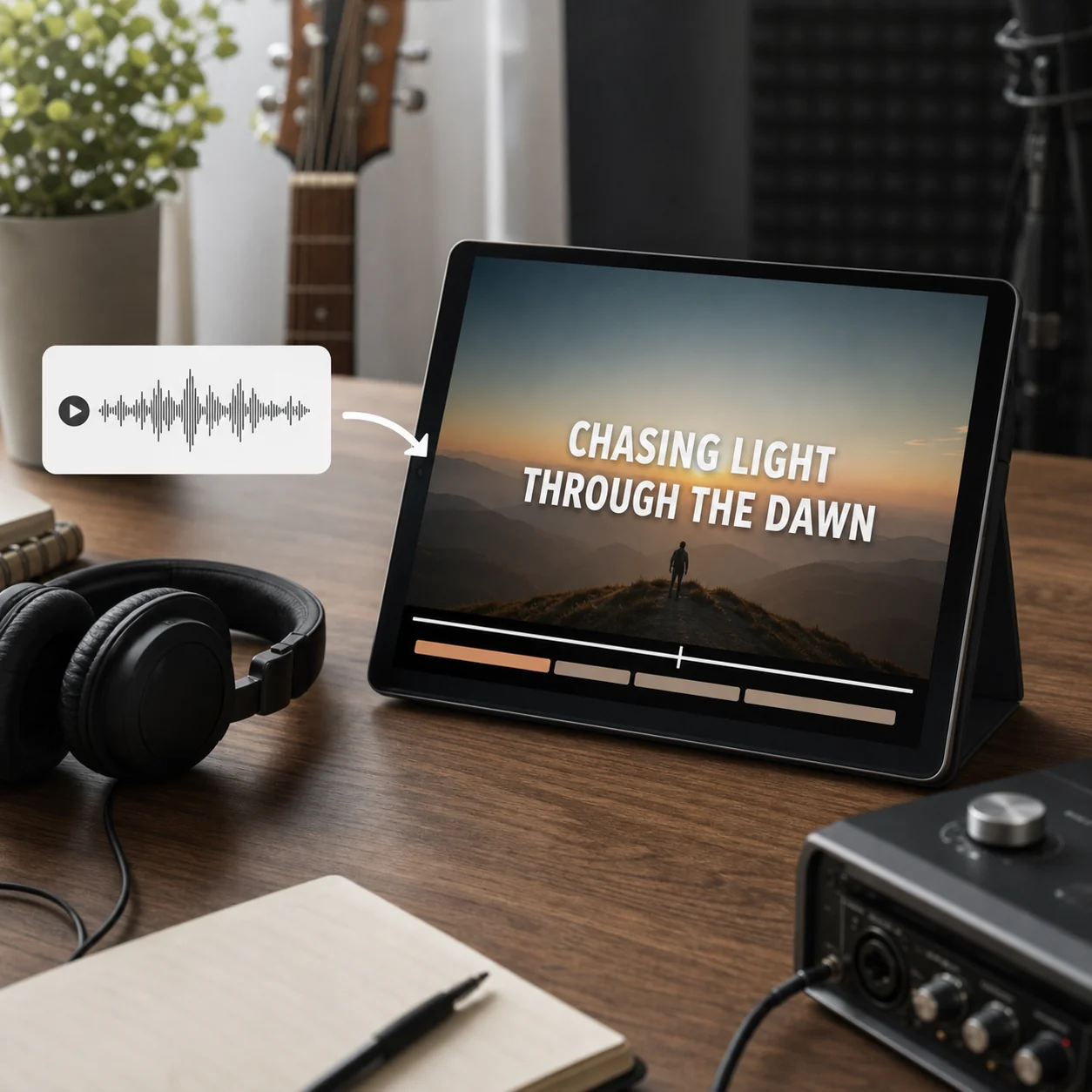 One audio file in, a finished lyric video out