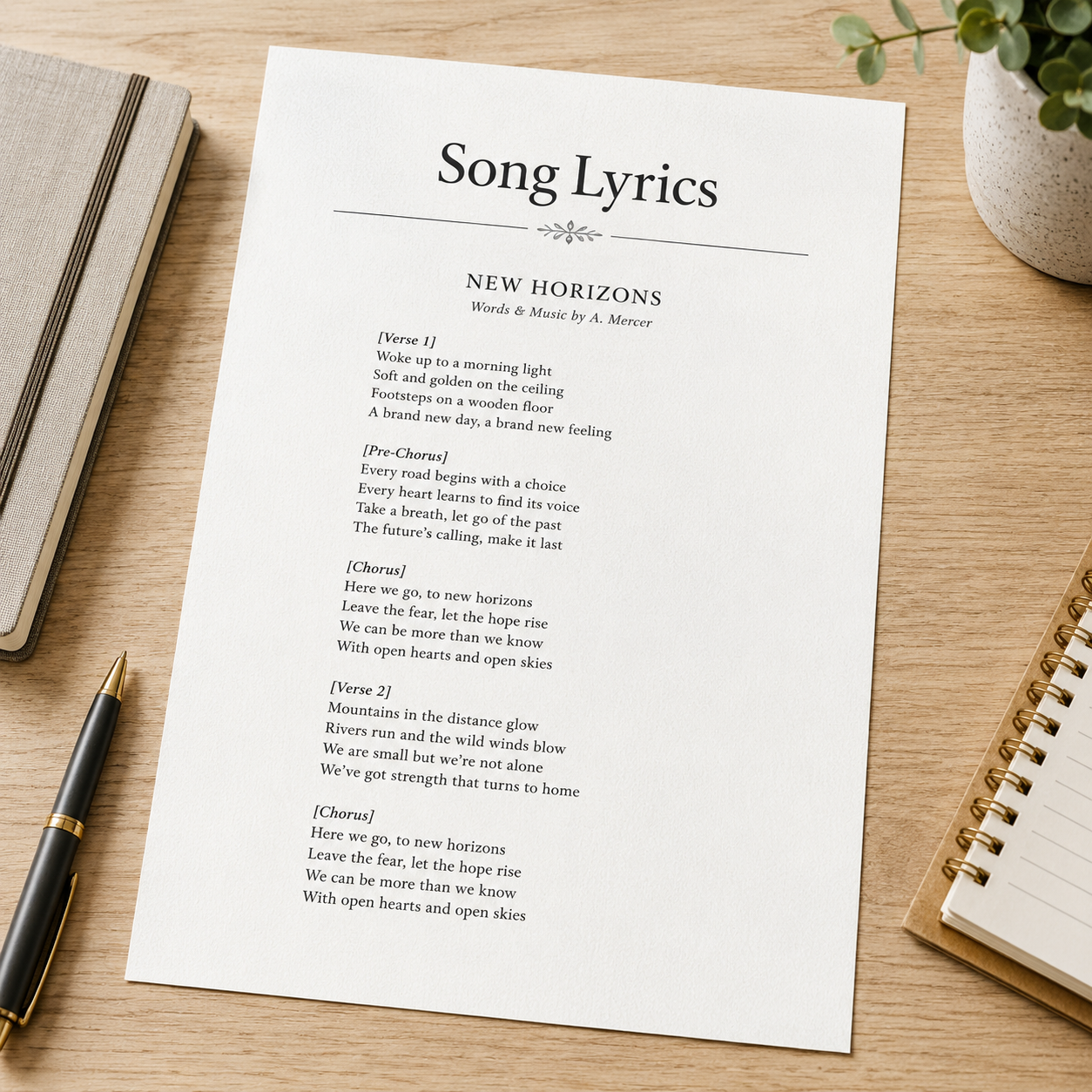 Song lyric sheets
